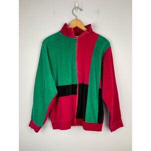 Vintage SK Collectibles 1980s Velour Full Zip Colorblock Track Jacket, Size Med